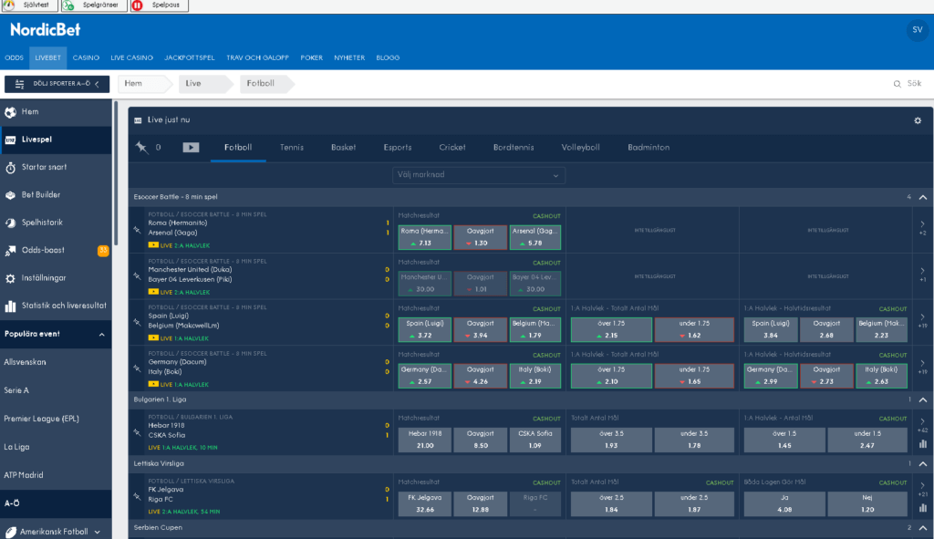 NordicBet liveodds